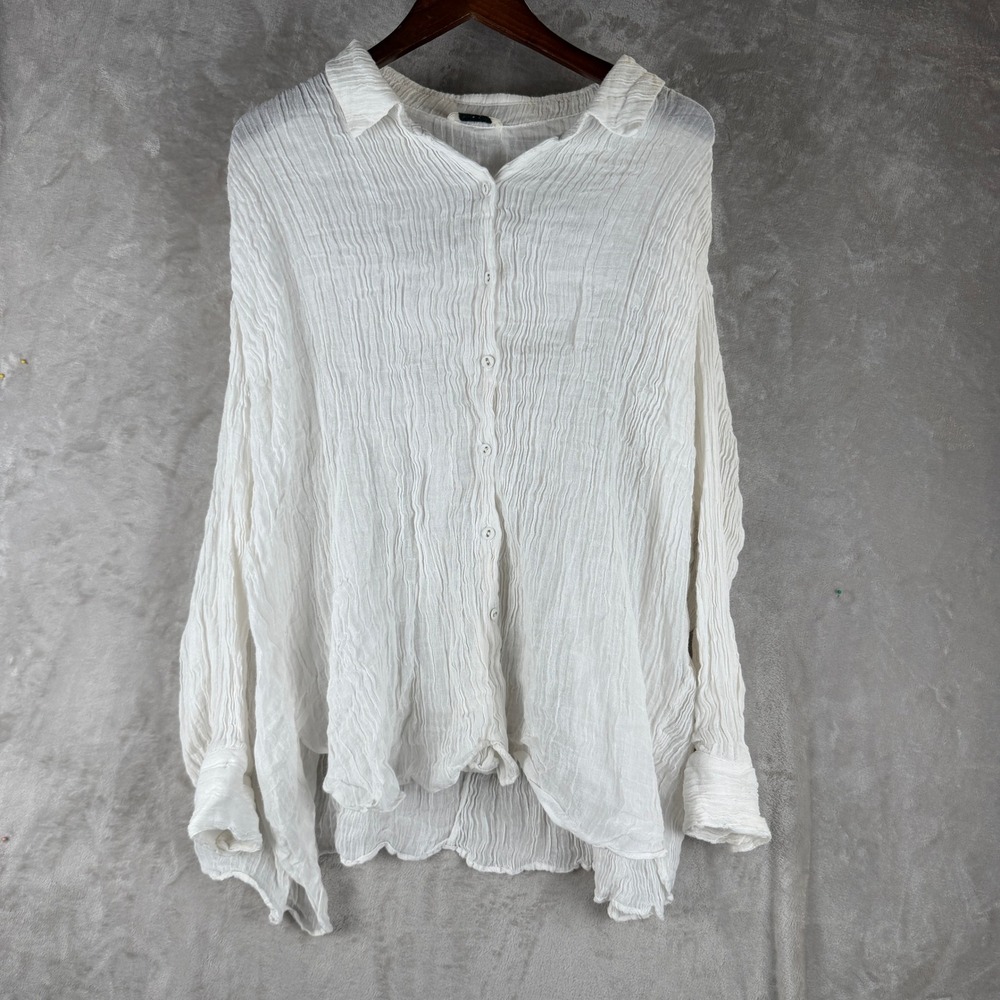 DISSH White 100% Linen Crinkle Gauze Oversized Button Down Shirt US 8 AU 12